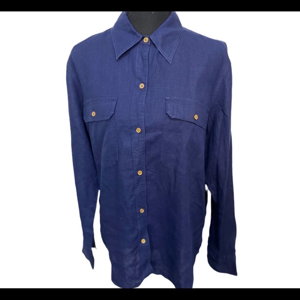 RALPH LAUREN Lauren navy linen button down blouse